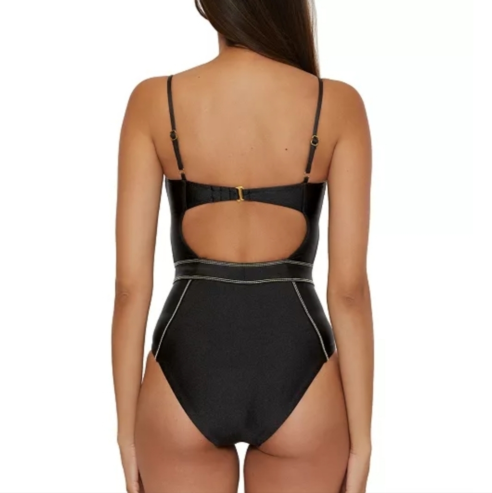 Becca Women's Black Color Sheen Corset-Seamed One-Piece Swimsuit Medium - Picture 2 of 7